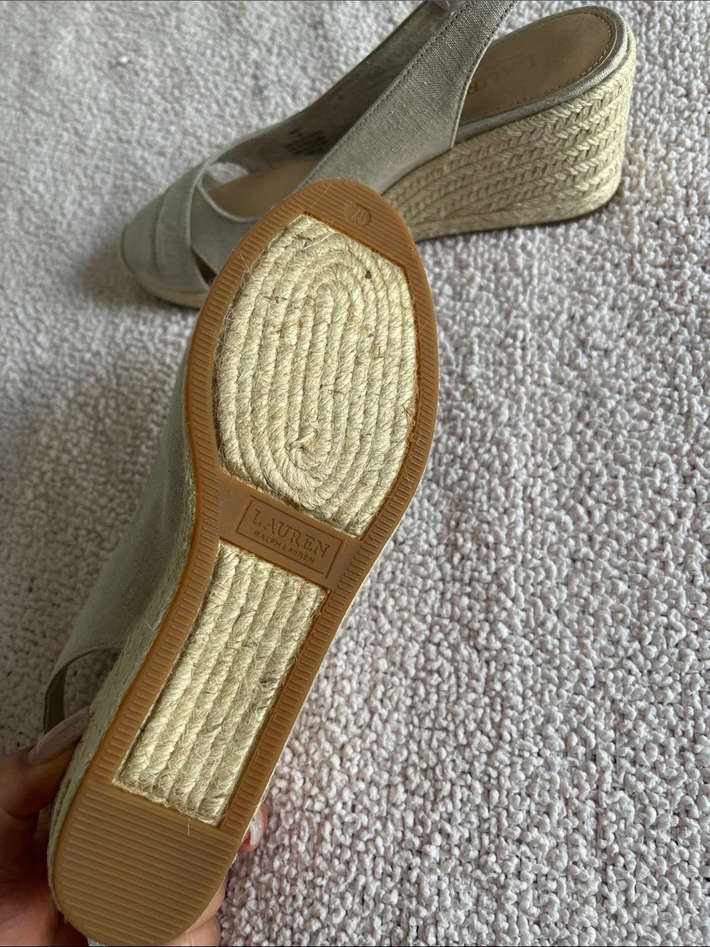 Lauren Ralph Lauren Linen Slingback Espadrille Wedges in Beige